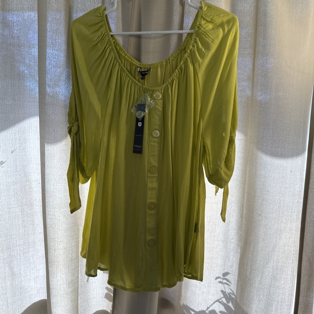 Unique Spectrum Womens Shirt Top Blouse‎ Size 2X Celery Green